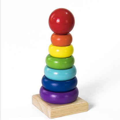 Wooden Seven-color Tower Stacking Circle Building Block Educational Toy