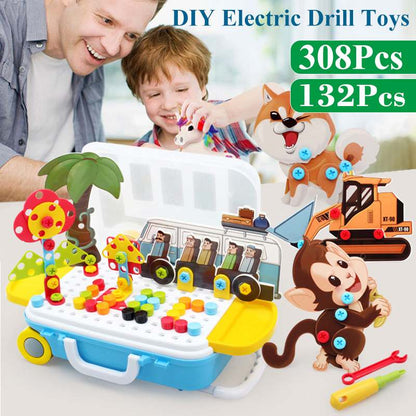 Kid's Electric Drill Toys: DIY Puzzle (132/308 Pcs)