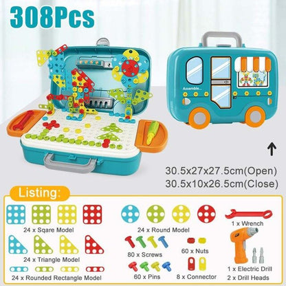 Kid's Electric Drill Toys: DIY Puzzle (132/308 Pcs)