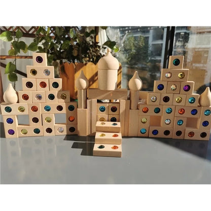 Kids Acrylic Sparkling Stones Wooden Gemstone Blocks