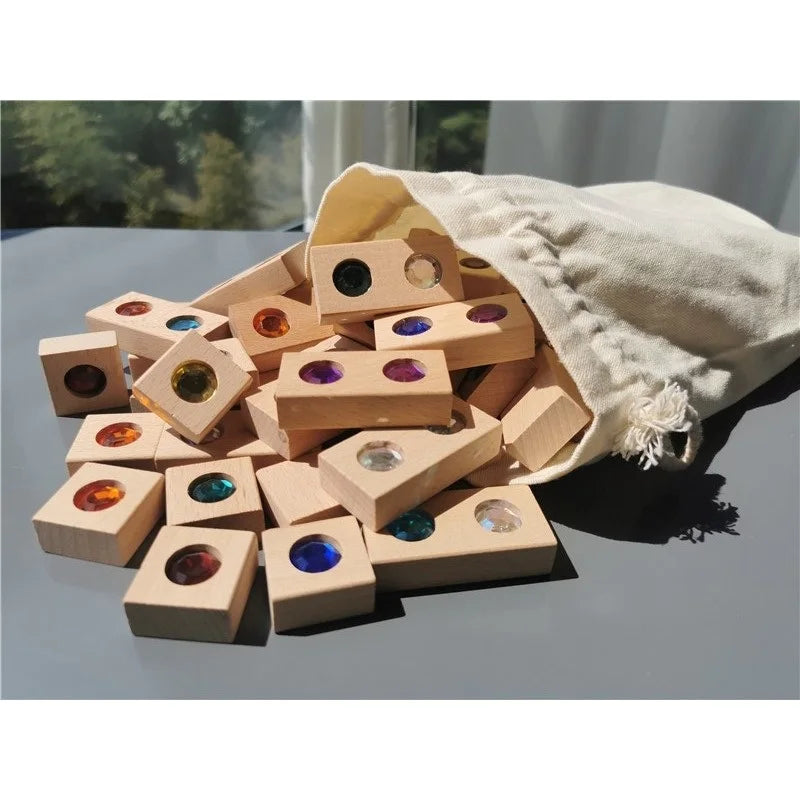 Kids Acrylic Sparkling Stones Wooden Gemstone Blocks