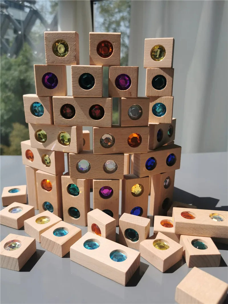 Kids Acrylic Sparkling Stones Wooden Gemstone Blocks