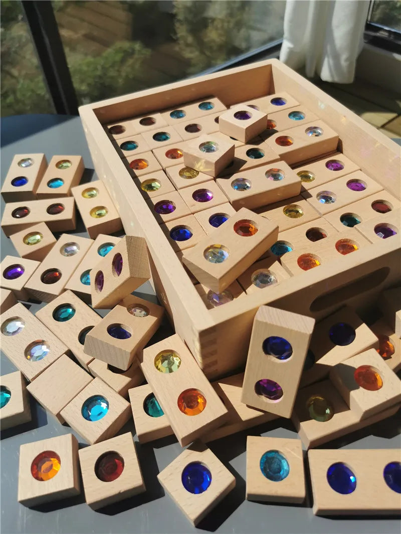 Kids Acrylic Sparkling Stones Wooden Gemstone Blocks