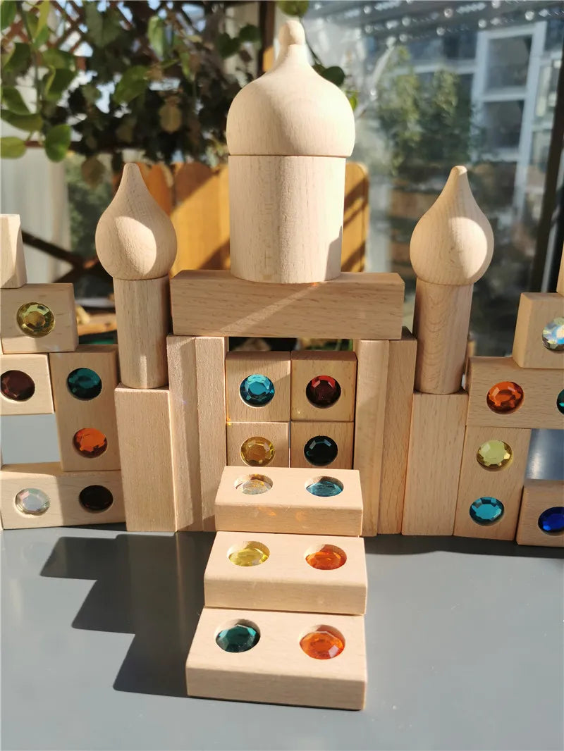 Kids Acrylic Sparkling Stones Wooden Gemstone Blocks