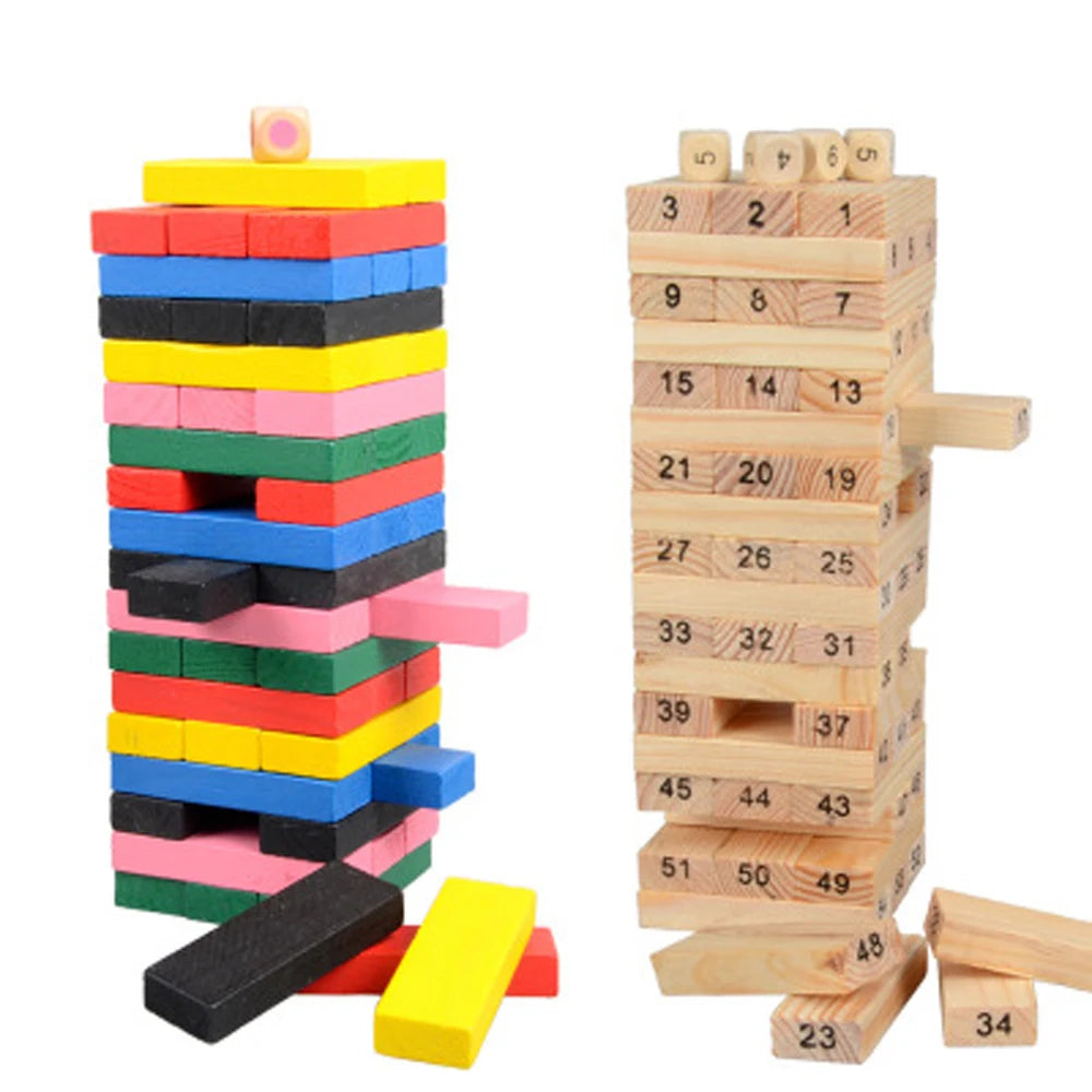 Wooden Stacked Tower & Dice Balance Game