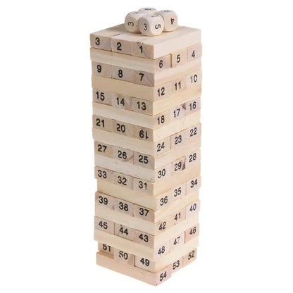 Wooden Stacked Tower & Dice Balance Game