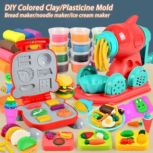 3D Color Clay Pretend Play Ice Cream & Burger Mold Set