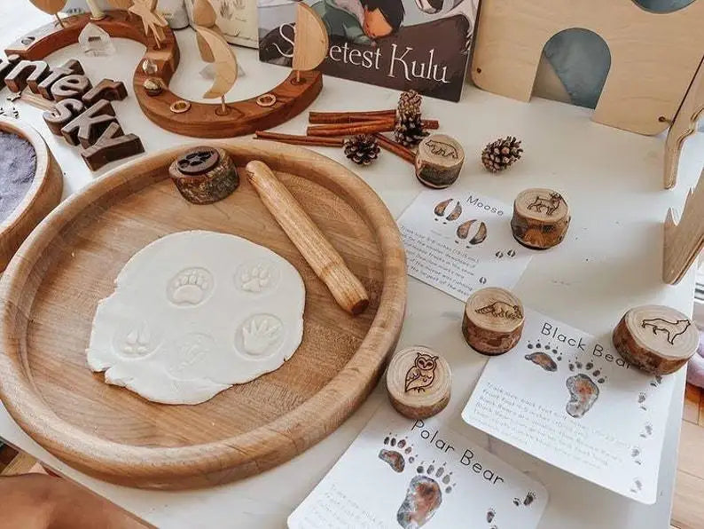 Animal Footprints Wooden Stamps for Clay & Dough