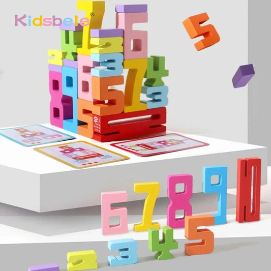 Wooden Stacking Blocks - Number Game & Balance Toy for 3+ Years