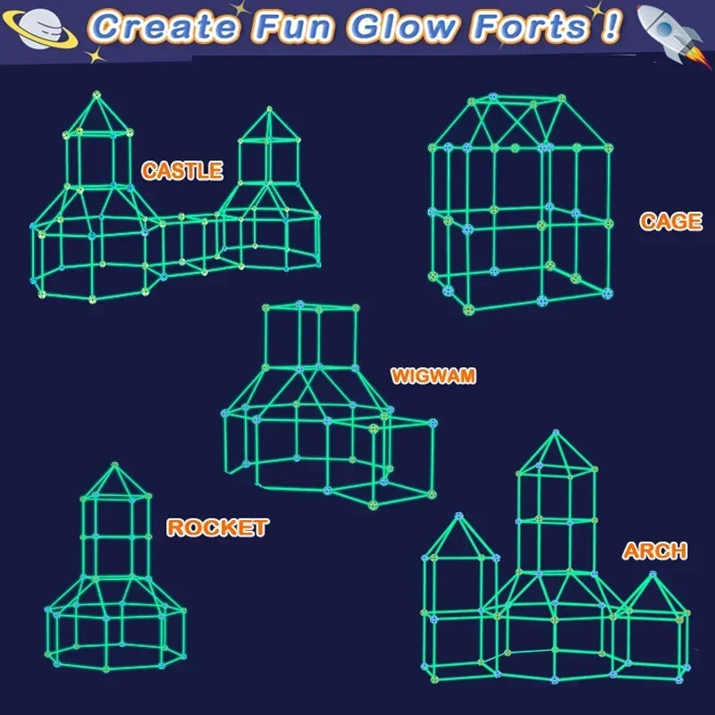 3D Glow Fort Building Kit – Indoor/Outdoor Play Tent