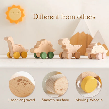 Beech Wood Dinosaur Car Toy for Babies