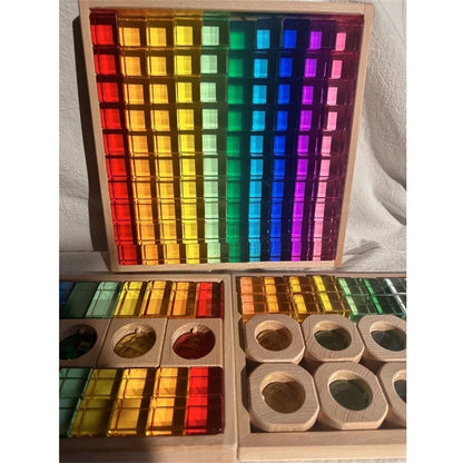 Wooden Montessori See-Through Blocks with Mixed Acrylic Gems