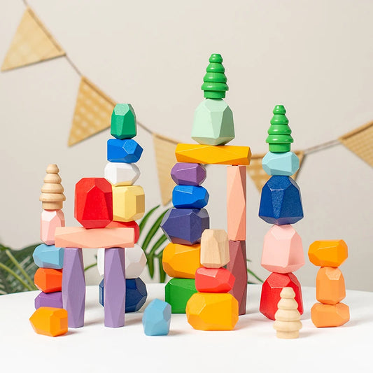 Wooden Rainbow Balance Building Blocks - Educational Stacking Toy