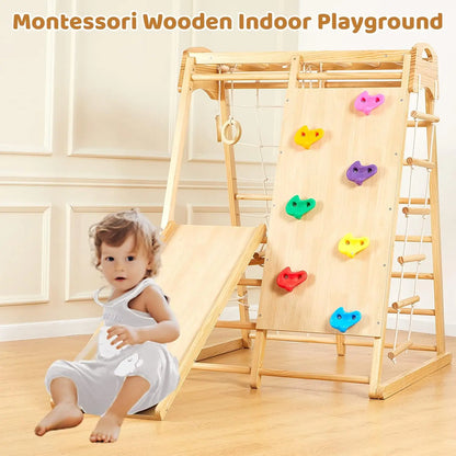 8-in-1 Wood Climbing Playground for Kids