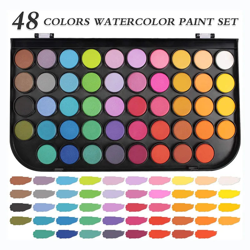 48-Color Watercolor Paint Set with Palette