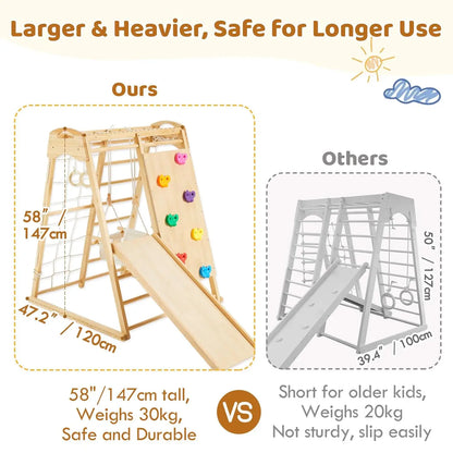 8-in-1 Wood Climbing Playground for Kids