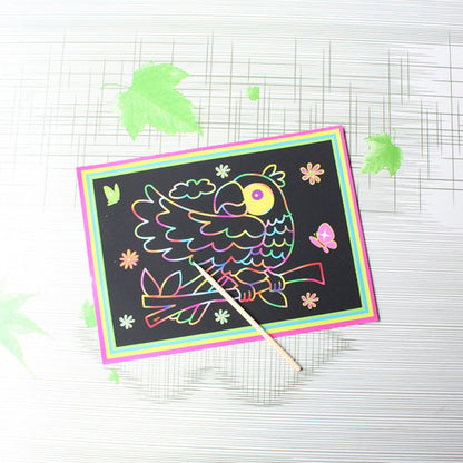Scratch Art Paper Magic Painting Paper With Drawing Stick For Kids Toy Colorful Drawing Toys 10 Pcs 13x 9.8cm